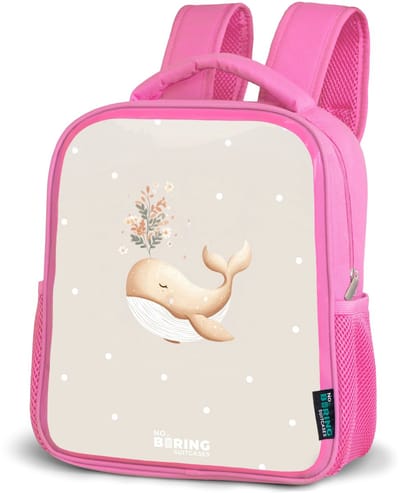 NoBoringSuitcases.com® - Rugzak roze - Schooltas meisjes - Beige walvis in bloemenzee - Kinder rugtas meisje - Boekentas kind - Kinderrugzak voor school - Schoolrugzak