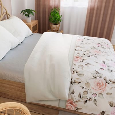Satijnen Katoenen Beddengoed Set 220x200cm met Roze Bloemenprint