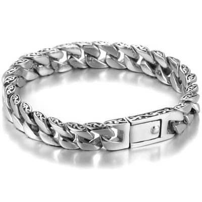 Heren Armband met Versierde Cuban Schakels - Zilver kleurig - Staal - Papa Cadeau Voor Mannen - Vaderdag