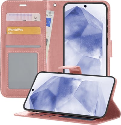 Hoesje - Geschikt voor Samsung Galaxy A55 - Luxe Bookcase - Walletcase Hoes - Portemonnee - Cover - Telefoonhoes - Rosé goud