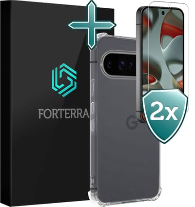 Hoesje Met Screenprotector - 2 stuks - Geschikt voor Google Pixel 9 Pro - Sterk & Shockproof - Back Cover - Siliconen Case - Telefoon Hoes - Shock Proof - Transparant