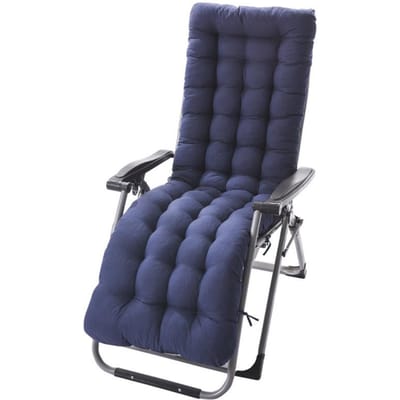 Chaise longue inclinable Meubles Coussin souple Coussin d'assise épais Coussinets Tapis de chaise longue de jardin Matériau durable 125*48*8cm bleu marine
