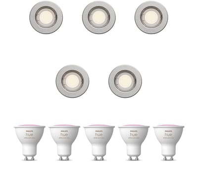 Philips Hue Peridot Set van 5 Inbouwspots (Nikkel) - Rond - Niet Richtbaar - GU10 - Wit en Gekleurd Licht - Hue White and Color Ambiance