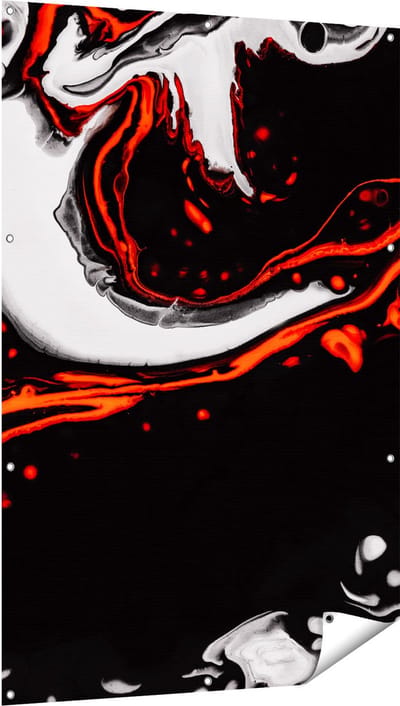 Gards Tuinposter Abstracte Kunst - Zwart en Wit met Rood - 100x150 cm - Tuindoek - Tuindecoratie - Wanddecoratie buiten - Tuinschilderij