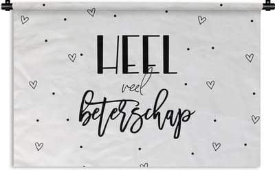 Wandkleed - Wanddoek - Beterschap - Quotes - Hartjes - Zwart wit - 180x120 cm - Wandtapijt