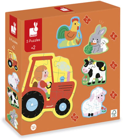 Janod - Puzzel - Boerderij - 2, 4, 6, 8 en 10 stukjes