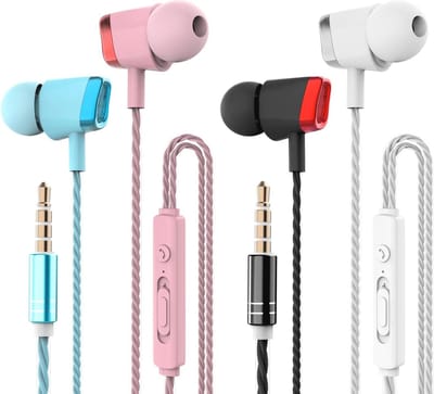 4 Paar In-Ear Hoofdtelefoons Met Microfoon - Bedrade Oordopjes Met Volume Aanpassing, Stereo Geluid En Diepe Bas