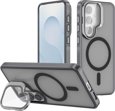 Casemania Hoesje Geschikt voor Samsung Galaxy S26 - Grijs - Magnetische Bumper Hoesje met Camera Shield Kickstand Telefoonhoesje met Camera Bescherming Geschikt voor MagSafe