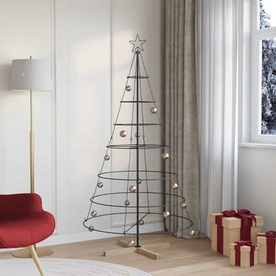 vidaXL - Kerst - Cone - Boom - met - standaard - Zwart - 180,5 - cm - Staal