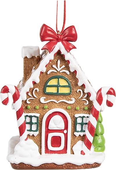 Clayre & Eef Kersthanger Gingerbread house 7x5x9 cm Bruin Kunststof