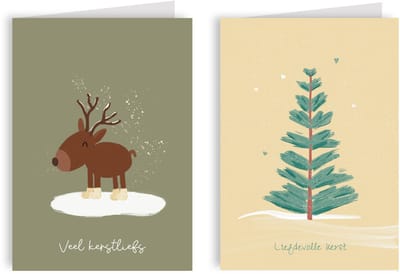 Kerstkaarten 20x - Gevouwen luxe wenskaarten kerst - Inclusief kraft enveloppen - Kerstkaarten set