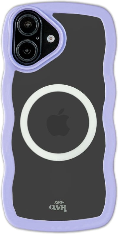 xoxo Wildhearts Magnetische Wavy Case - Paars telefoonhoesje - Geschikt voor iPhone 16 Plus MagSafe - Golvend hoesje - Wolken hoesje - Schokbestendig - Cloud Case met magneet ring - Silicone case - Transparant / Paars