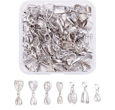 Dailygoods- Kraal 48 Stuks - Knijpsluiting - Hangers - Zilveren Connector - Sieraden Maken - Inclusief Opbergdoos - 8 Stijlen