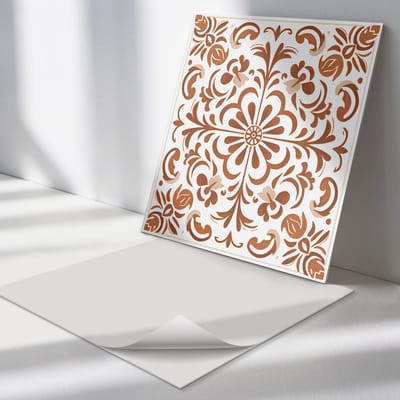 Wallfluent Vinyl Tegels - Sierlijk Bloemenpatroon Zelfklevende Vinyl Tegels - 30 cm x 30 cm - Bruin Vinyl Tegels - Set van 9 - Vierkant PVC Tegels - Texturen Plaktegels - Vinyl Wandtegels - Plaktegels Keuken en Badkamer