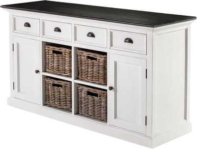 HalifaxContrast dressoir 4 laden, 2 deuren, 4 manden wit, zwart.