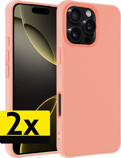 Hoesje - 2 Stuks - Geschikt voor Apple iPhone 16 Pro - Sterk & Shockproof - Case Siliconen - Back Cover - Telefoon Hoes - Telefoonhoesjes - Perzik