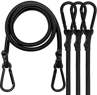 Elastische Touwen met Karabijnhaken - 80 cm - 4 Stuks voor Camping, Dekzeilen en Tenten
