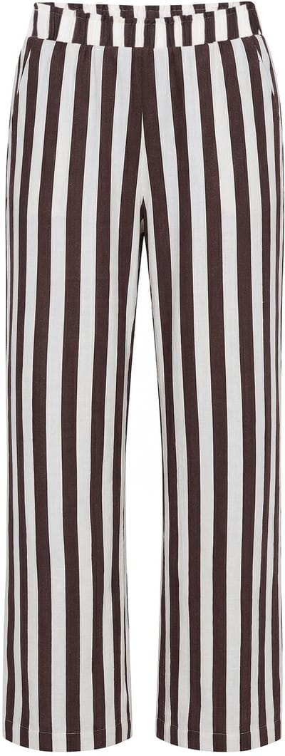 Studio Untold - Dames - Broek wijde pijpen mousseline strepen - Chocolade - Maat 42