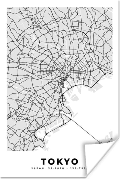 Poster Tokyo - Stadskaart - Zwart Wit - Plattegrond - Kaart - 120x180 cm XXL