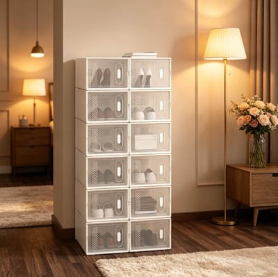 MIVRAY Schoenopbergkast - Stapelbare Schoenboxen Met Transparante Voordeur - Voor Hal Slaapkamer En Badkamer - Kunststof Wit - 50x35,5x111,5 Cm