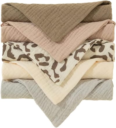 Slabbetjes - Slabbetjes voor kinderen - 5-pack unisex baby driehoekige slabbetjes, dubbellaagse absorberende zachte baby mousseline bandana's met 2 verstelbare drukknopen voor babyjongens en -meisjes