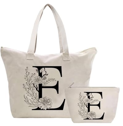 Gepersonaliseerde canvas tas met initialen voor dames - Boodschappentas en Make-uptas