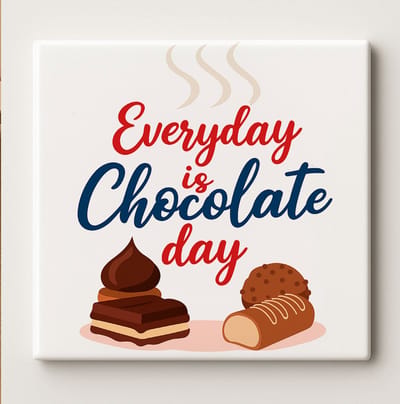 Everyday Is Chocolate Day Zoete Tegel 15x15cm – Heerlijke Dessert Wanddecoratie, Perfect Cadeau voor Chocoladeliefhebbers en Fijnproevers