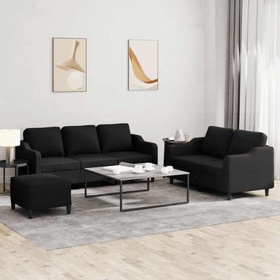 vidaXL - 3-delige - loungeset - met - kussens - stof - zwart