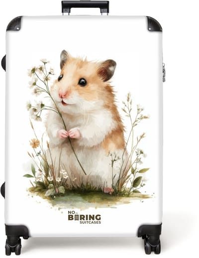 NoBoringSuitcases.com® - Koffer groot - Reiskoffer lichtgewicht - Hamster met bloemetjes - Rolkoffer met 4 wielen - Grote trolley XL - 98 liter bagage