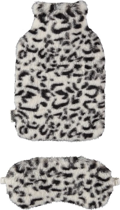 Superzachte fluffy cheetah/luipaard print warmwaterkruik en slaapmasker cadeau set wit - 28 x 18.5 cm