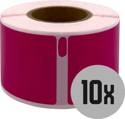 DULA Dymo kompatible Etiketten, S0722370 99010, 28 x 89 mm, Rosa, Permanent, 10 Rollen, 130 Etiketten pro Rolle