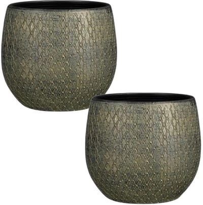 Mica decorations Bloempot / plantenpot Madeira - 2x - groen - terracotta - 23 x 23 cm - schubbenpatroon