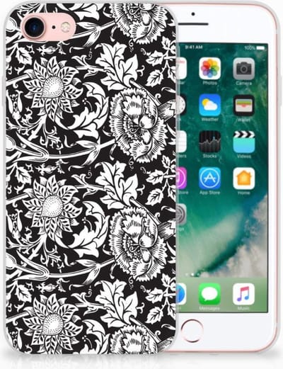 Back Cover voor iPhone SE 2022 | SE 2020 | 8 | 7 TPU Case Black Flowers