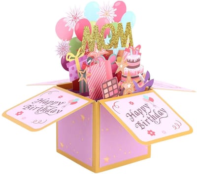 Dailygoods- Pop-upkaart voor Mama - 3D Wenskaart - Veelkleurige Ballonnen - Verjaardagskaarten met Envelop - Creatieve Decoraties - 23x23x17,6cm - Verjaardagskaart
