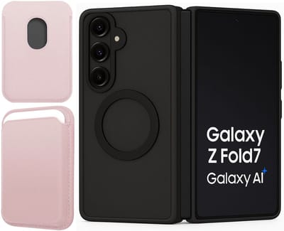 Hoesje + Pasjeshouder geschikt voor Samsung Galaxy Z Fold 7 - Portemonnee geschikt voor MagSafe - Magnetisch - Pasjes Houder - Creditcardhouder - Rose