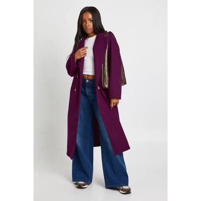 boohoo Dames Dubbelgeknoopte lange jas | Plum | Maat: 10