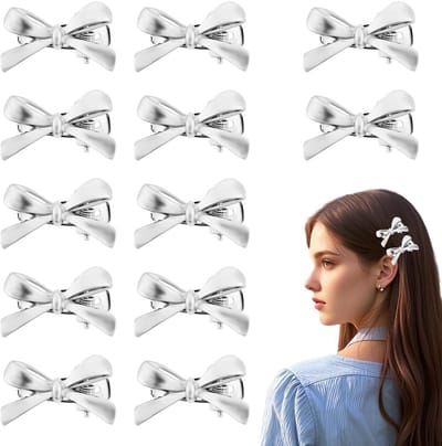 NTHProducts - Haarspeldjes - 12 Stuks - Schattige Strik Haarclips voor Dikke en Dunne Haar - Zilver - Mini Haarclips - Perfect voor Elke Gelegenheid - ...