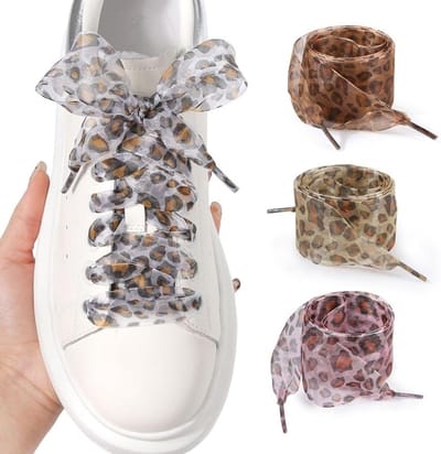 Chiffon Veters in Luipaardpatroon - 4 Paar Brede 4 cm Veters voor Sneakers en Laarzen, Vervangende Platte Veters voor Dames en Meisjes