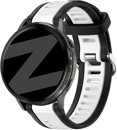 Bandz Siliconen sport bandje met gespsluiting geschikt voor Garmin Vivoactive 6 / 5 / 3 / Vivomove / 3 / HR / Style / Luxe / Sport / Trend / Forerunner 645 / 570 / 245 / 170 / 165 / 70 / 55 / Venu / SQ / SQ2 / 2 Plus / Approach S12 / S40 - Zwart/Wit