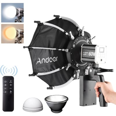 Andoer 60W Draagbare LED Videolamp COB Fotografielamp 2800K-6800K Dimbaar 9 FX-effecten met UK