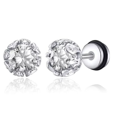 Mendes Oorknoppen RVS zilverkleurig – Transparante Zirconia 8-Klauw