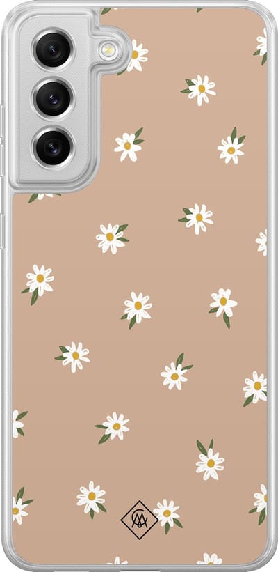 Casimoda® hoesje - Geschikt voor Samsung Galaxy S21 FE - Sweet Daisies - 2-in-1 case - Schokbestendig - Bloemen - Verhoogde randen - Bruin/beige, Transparant