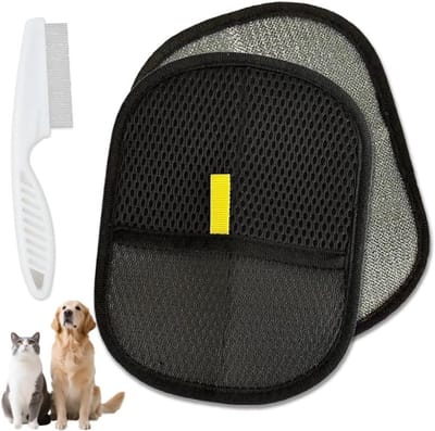 2 x Verzorgingshandschoenen voor Huisdieren met Gratis Kam, Geschikt voor Katten en Honden, Verwijdert Dierenvacht en Ondersteunt Vachtverzorging