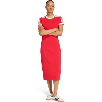 Adidas 3 stripes Jurken Dames - Rood - Maat XXS (26-28) - Katoen Jersey