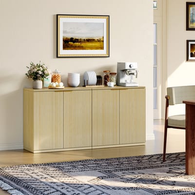 MODENUIT Dressoir - Tweedeurs Opbergkast Met Geribbelde Fronten - Voor Woonkamer Of Hal - MDF Eikenkleur - 80x40x80 Cm