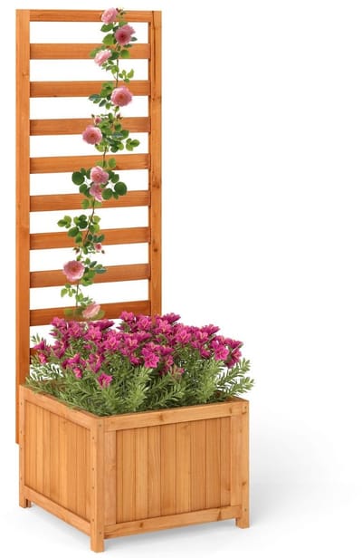 Plantenbak met klimrek - Bloembak - Weerbestendig - Met trellis - Buiten - Plantenrek - Rechthoekig - Oranje