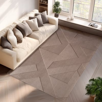 Binnenkleed met geometrisch patroon, beige kleur, voor woonkamer en slaapkamer, modern design, wasbaar. 120x170 cm