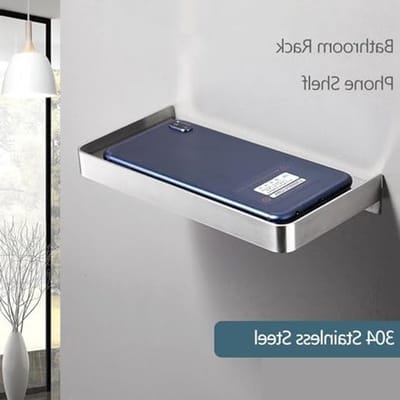 Multifunctionele Wandplank met Telefoonhouder van RVS, 7.3 x 9 cm, Ideaal voor Badkamer, Keuken en Slaapkamer, Ruimtebesparend en Stijlvol
