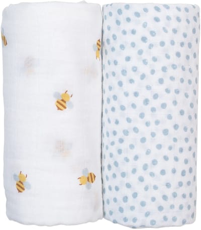 Lulujo - Hydrofiele Doek - Swaddle - Katoen - 100x100 cm - 2-pack - Bees & Dots - Kraamcadeaus - Babydekens - Babycadeaus - Tetradoeken - Zwangerschapscadeau