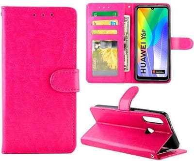 LuxeBass Hoesje geschikt voor Huawei Y6P - Bookcase Roze - portemonnee hoesje gsm hoesje - telefoonhoes - telefoonhoesjes